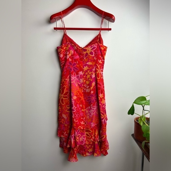 VTG BEADED Fairy Coquette Y2K 90s Muse 100% Silk sequins Layered Red HOCO Dres 4 - Picture 2 of 13